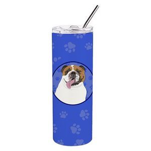 English Bulldog Tricolor #1  Stainless Steel 20 oz Skinny Tumbler, Blue